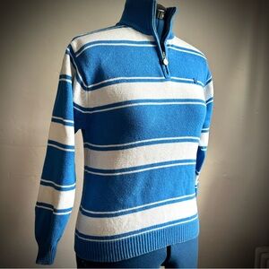 Vintage Woman’s Izod Cotton Blue and White Striped Quarterzip